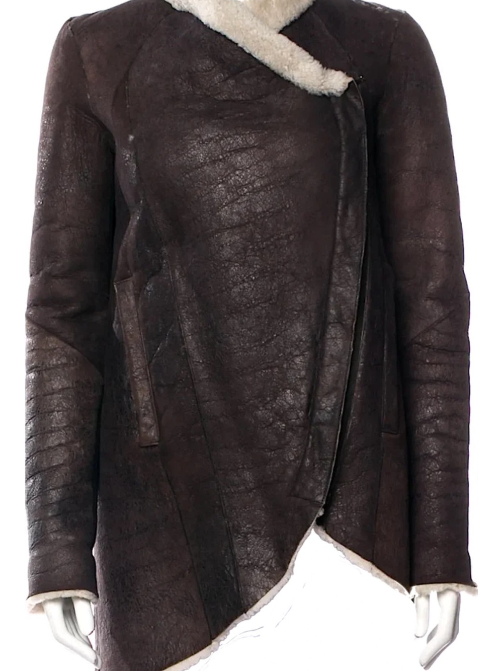 Helmut Lang Brown Shearling-Trim Asymmetrical Jacket - Women - Picture 4 of 16
